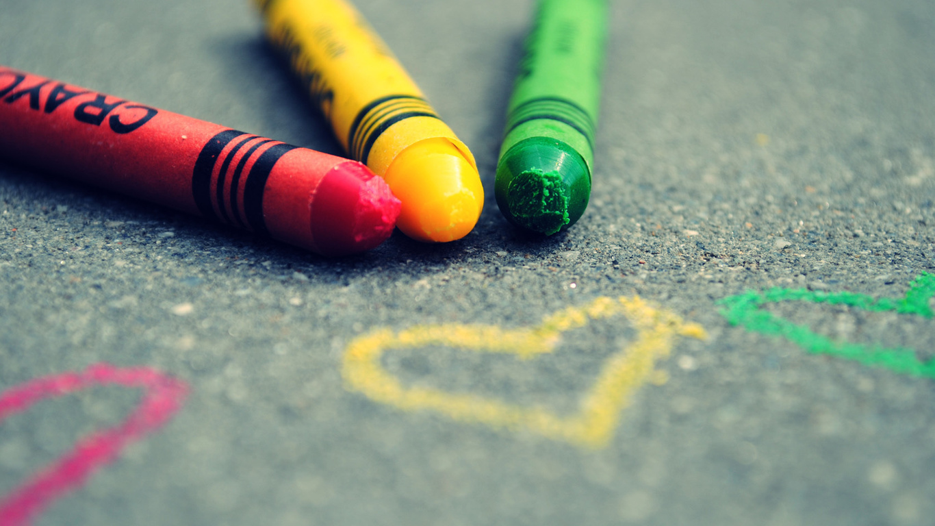 wallpapers Pencils, colored asphalt, drawing, heart, macro, focusing, love, photo