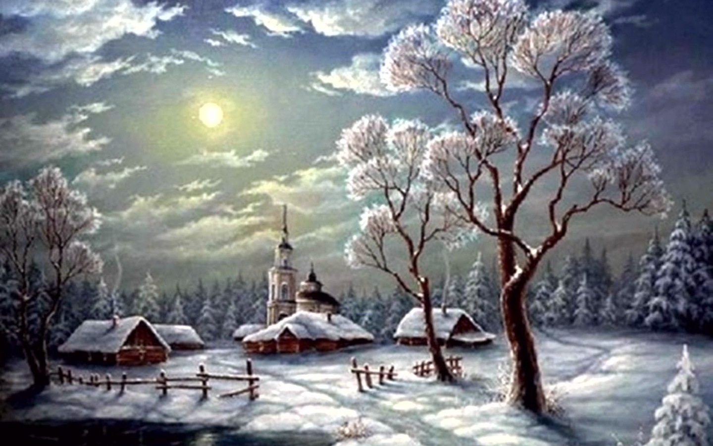 Зима Луна картины