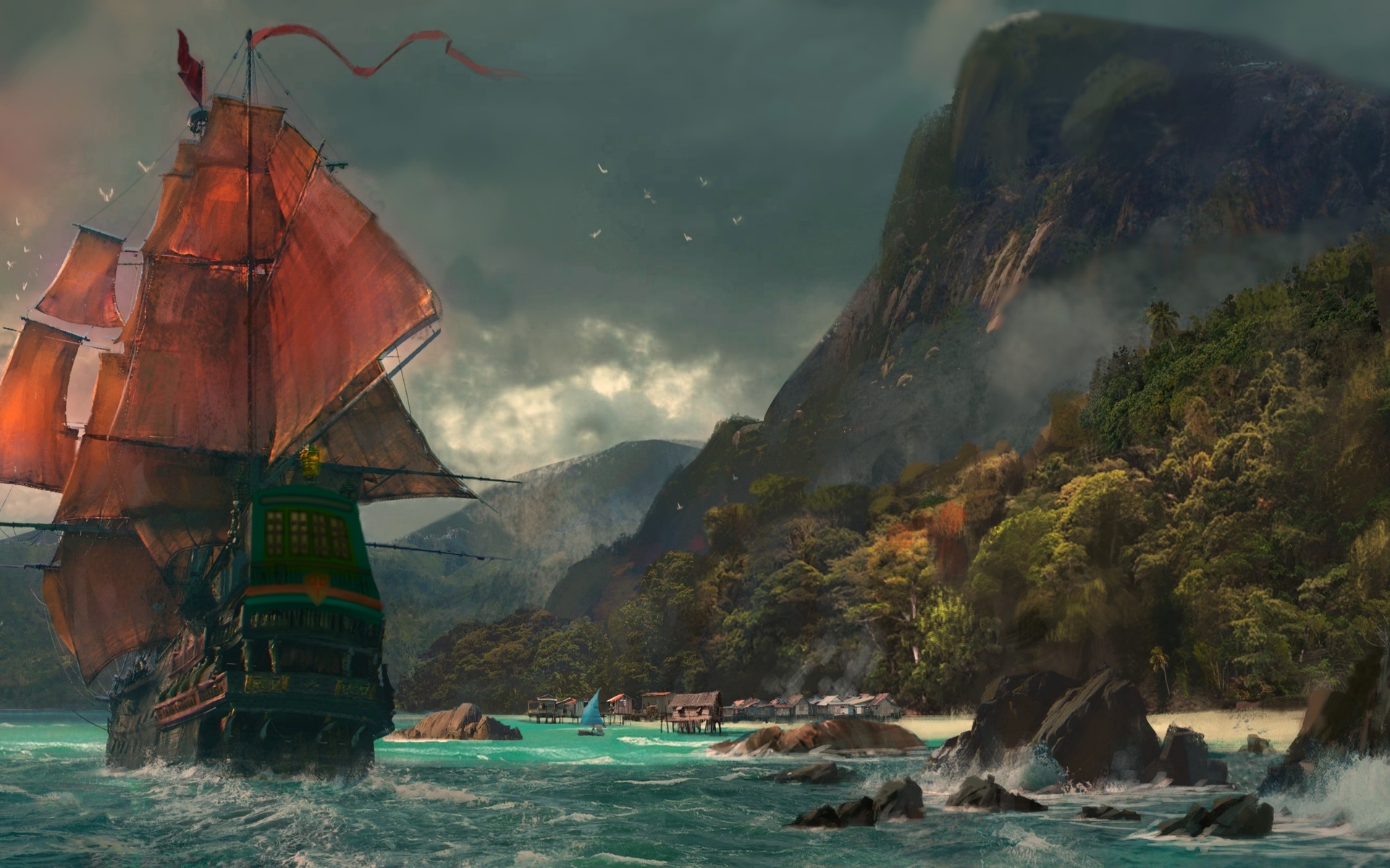 Приключения про корабли. Сарел Терон картины. Пиратский корабль. Корабль в море.