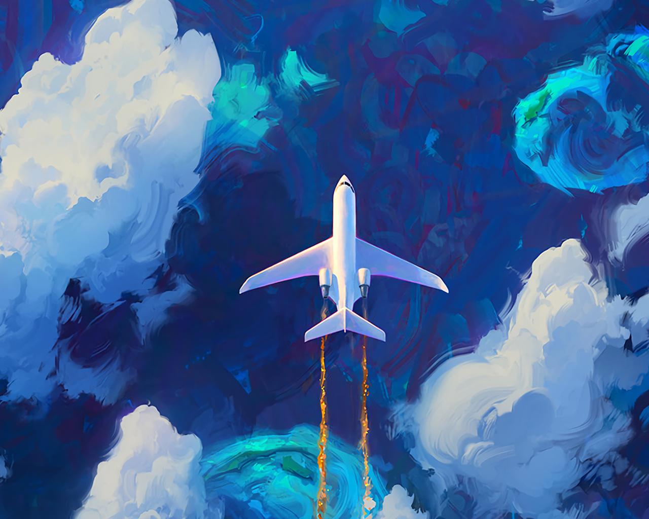 Рисунок самолет в небе