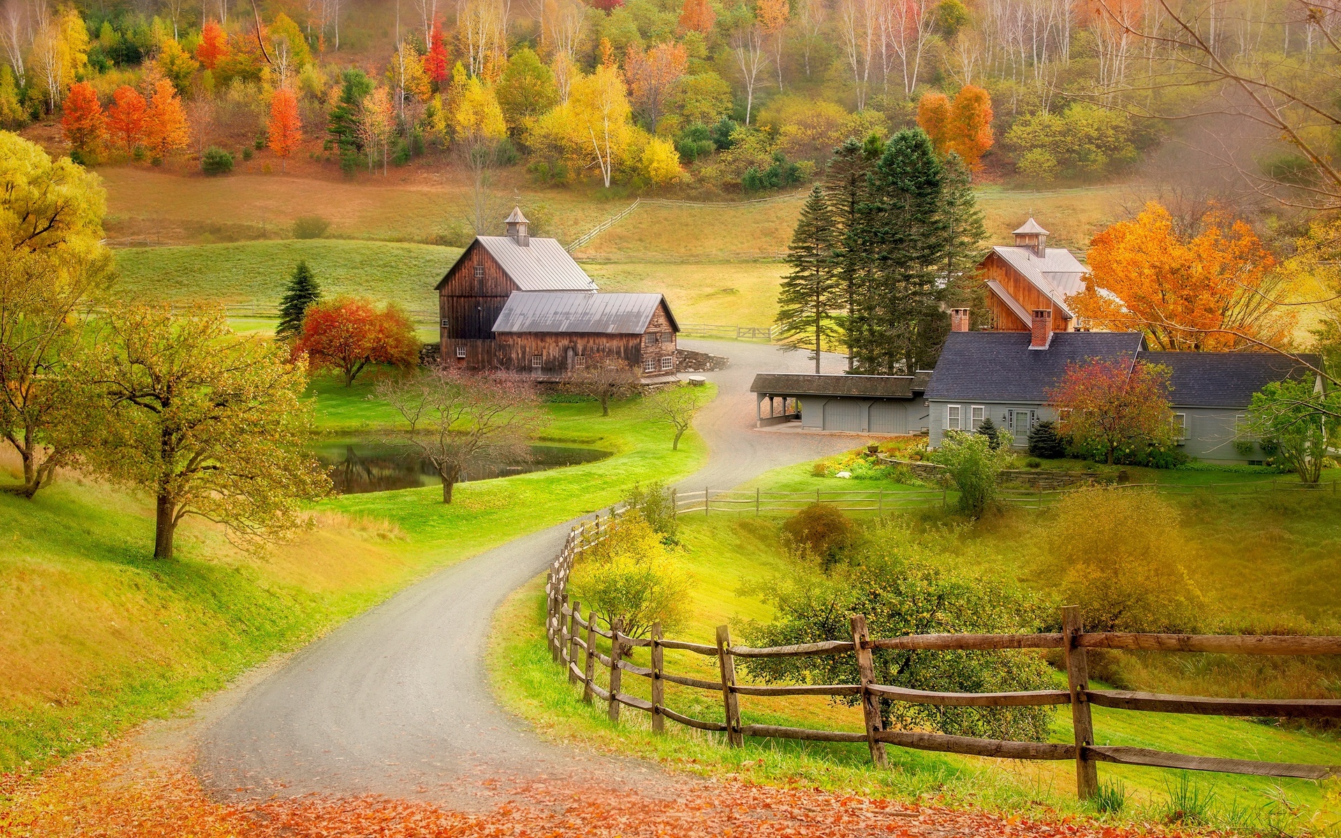 Красочное село. Вермонт деревня. Осень в деревне. Деревенский пейзаж. Красивая осень в деревне.