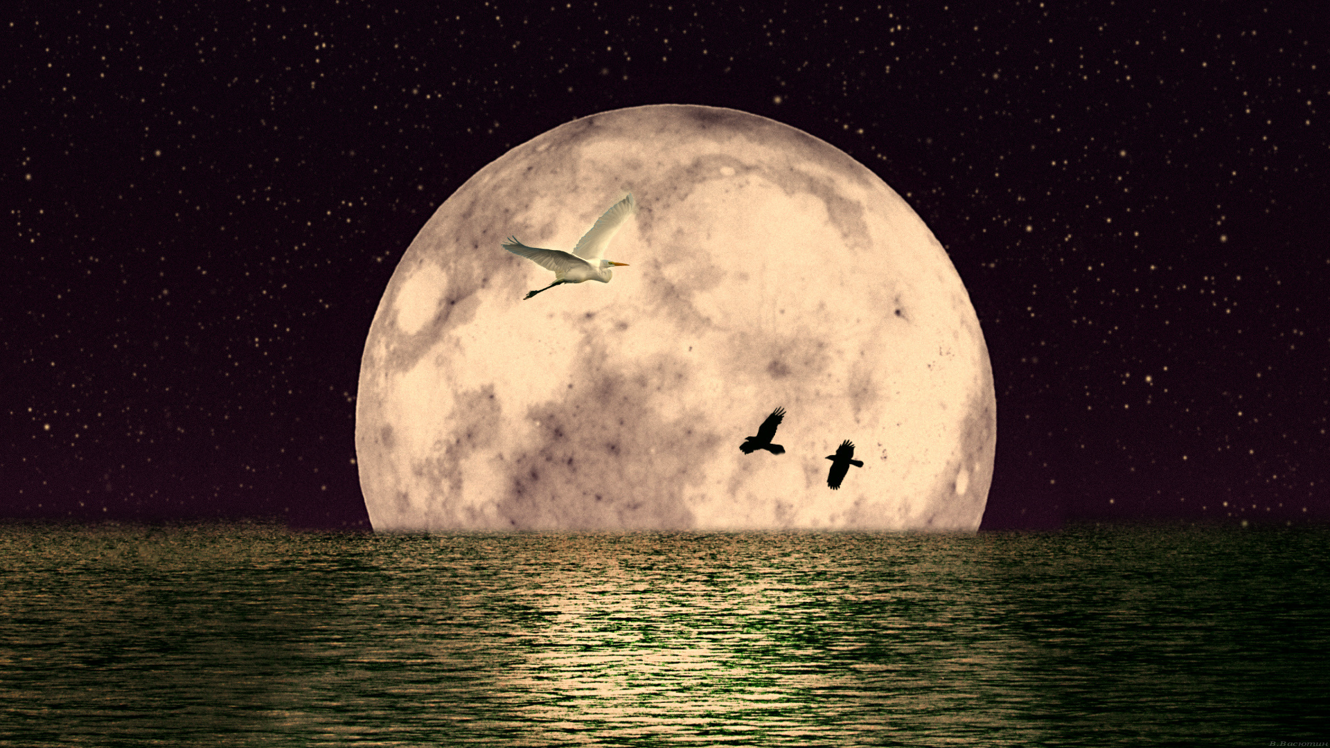 Лунное миру 18. Луна. Лунное море. Луна и море. Картина Луна.