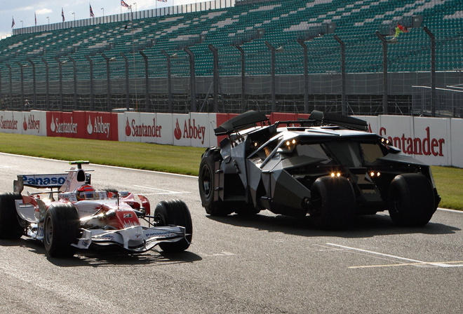 at silverstone, car, with, Toyota, batmobile, the, f1, the dark knight movie, from