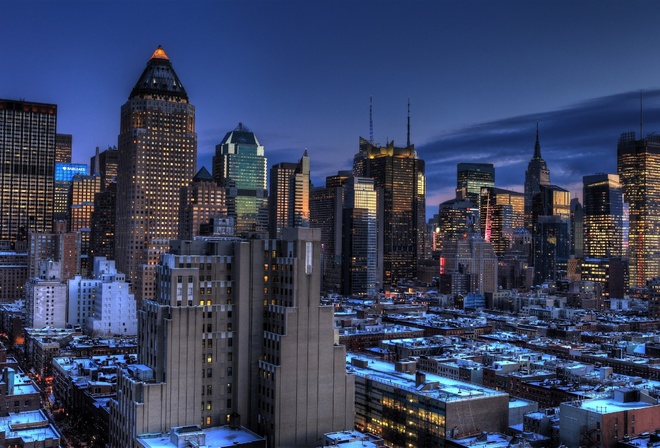 new york, Blue hour, usa, -, manhattan, midtown