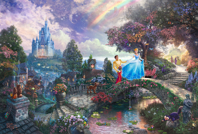 thomas kinkade, film, walt disney, Cinderella wishes upon a dream, animated, painting, art