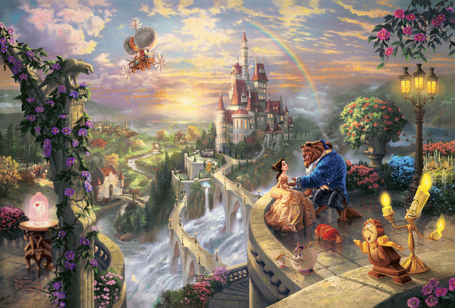 Thomas kinkade, the disney dreams collection, beauty and the beast falling in love