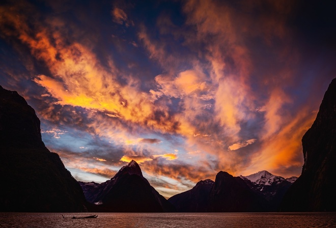 new zealand,  , sunset, milford sound