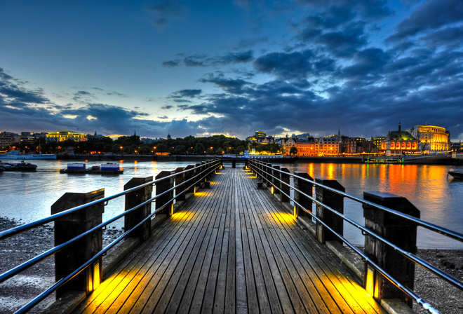 england, twilight, uk, , , Thames pier, thames, river, london