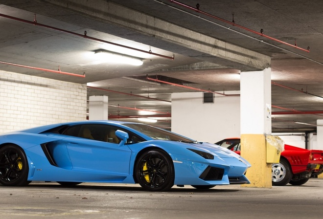 lamborghini, aventador, blue