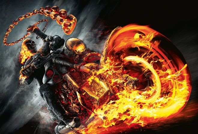 призрачный гонщик, огонь, мотоцикл, череп, Ghost rider