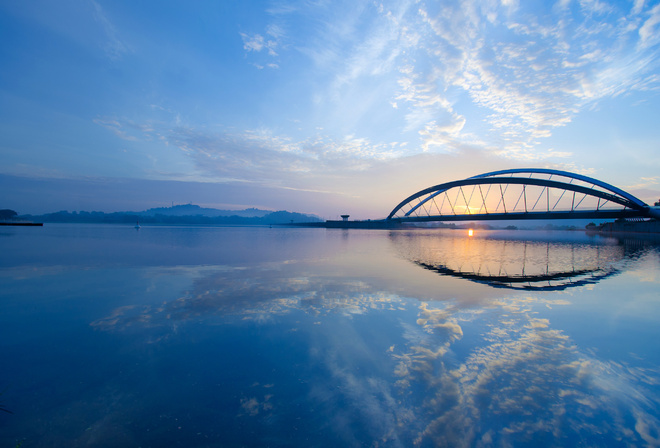 sunrise, malaysia, clouds, strait, putrajaya, city, sky, bridge