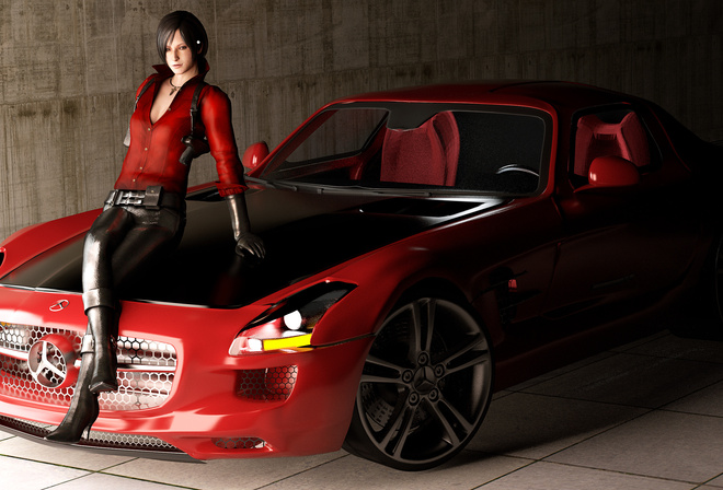 fan art, Ada, Resident Evil, Mercedes Benz, SLS AMG, roadster, , ,  , 