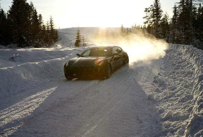 , winter, sun, ferrari ff, , , trees, , , car, snow, forest, , , , sky, 3000x2000, road, , speed