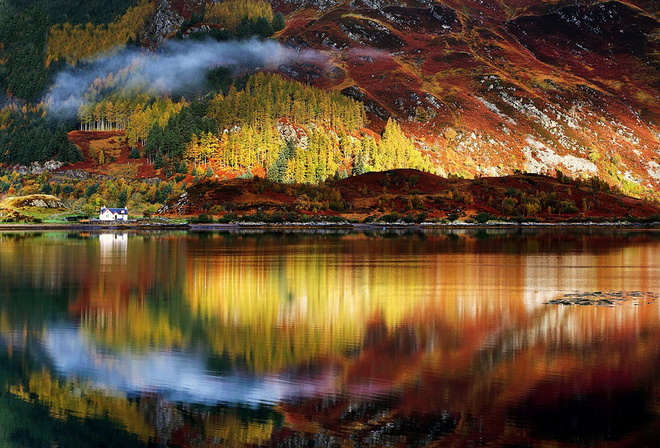 Шотландия, озеро, горы, красота, отражение, осень