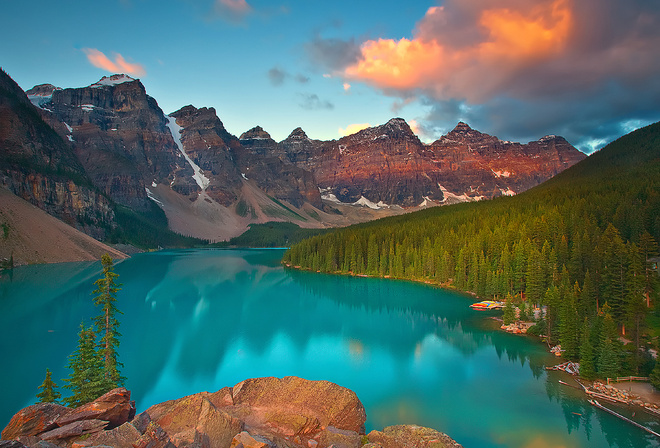 sunrise on moraine lake  banff, alberta, canada, , , 