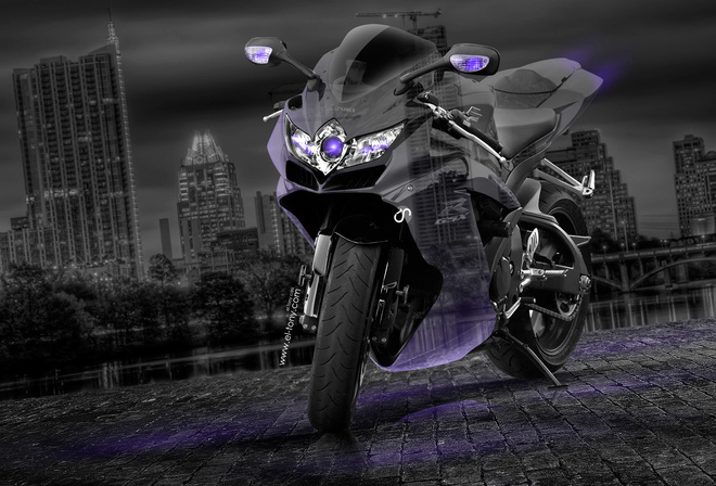 Suzuki, GSX, R750, Moto, Crystal, City, Violet, Neon. Night. el Tony Cars, Photoshop,  , 