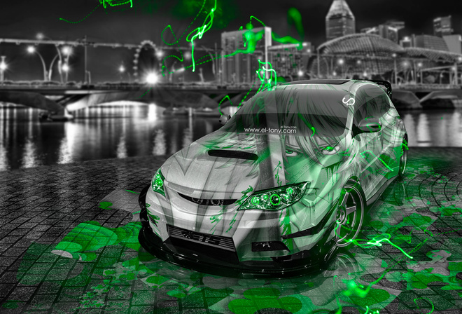 Tony Kokhan, Subaru, Impreza, WRX, STI, JDM, Anime, Aerography, Green, Neon, Effects, City, Night, Photoshop, el Tony Car,  , , , , , , , , , , , , , , , ,