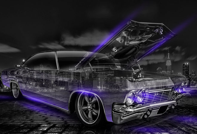 Tony Kokhan, Chevrolet, Biscayne, 1965, Retro, Crystal, City, Violet, Neon, HD Wallpapers, Photoshop, el Tony Cars, Design,  , , , , , , , , , , , , , 2014