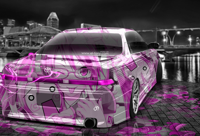 Tony Kokhan, Toyota, Mark2, JZX90, JDM, Anime, Aerography, City, Pink, Neon, Effects, Style, Photoshop, Girl, el Tony Cars, HD Wallpapers,  , , , , , 2, 90 , , , , , , , 