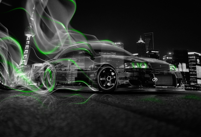 Tony Kokhan, Toyota, Chaser, JZX100, JDM, Crystal, City, Car, Drift, Smoke, Green, Neon, City, HD Wallpapers, el Tony Cars, Art,  , , , , 100 , , , , , , , , , , , 