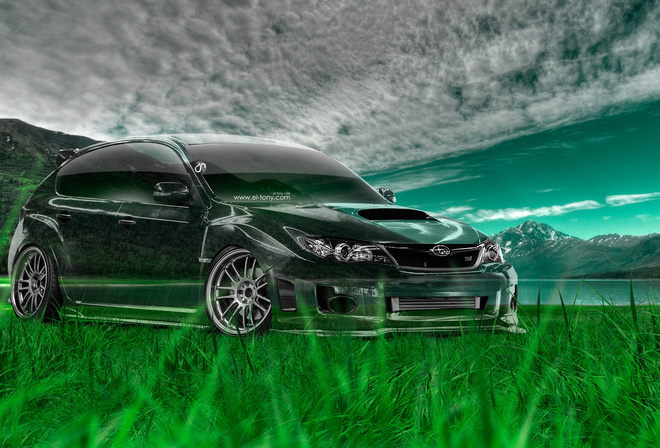 Tony Kokhan, Subaru, Impreza, WRX, STI, JDM, Crystal, Nature, Green, Grass, el Tony Cars, Photoshop, Art, Design, HD Wallpapers,  , , , , , , , , , , , , , , 2014