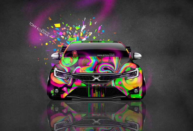 Tony Kokhan, Toyota, Mark, X, JDM, Tuning, Abstract, Aerography, Domo Kun, Toy, Car, Pink, Neon, Multicolors, Front, el Tony Cars, Photoshop, HD Wallpapers, Design, Art,  , , , , , ,  , ,  , 