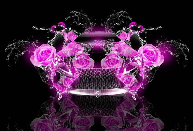 Tony Kokhan, Lexus, LF-LC, Fantasy, Flowers, Rose, Pink, Neon, Colors, Water, Black, el Tony Cars, Art, Glamour, HD Wallpapers, Design, Style,  , , , , , , , , , , , , , 