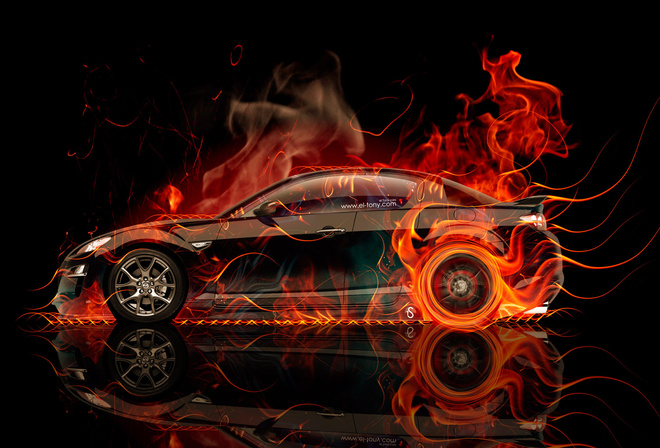 Tony Kokhan, Mazda, RX8, JDM, Side, Fire, Car, Abstract, Orange, Black, Flame, el Tony Cars, Photoshop, HD Wallpapers, Art, Design, Style,  , , , , 8,  , , , , , , , , 