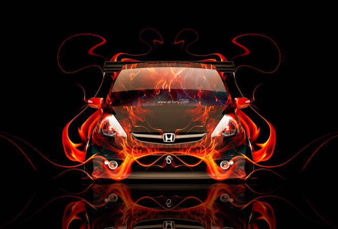 Tony Kokhan, Honda, Fit, Fire, Car, JDM, Tuning, Front, el Tony Cars, HD Wallpapers, Photoshop, Design, Art, Style, Flame,  , , , , , , , , , , , , , , 2014,  , 