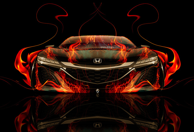 Tony Kokhan, Honda, NSX, Fire, Car, Front, Orange, Flame, Black, el Tony Cars, HD Wallpapers, Art, Design, Style,  , , , , , , , , , , , , , , , , 2014