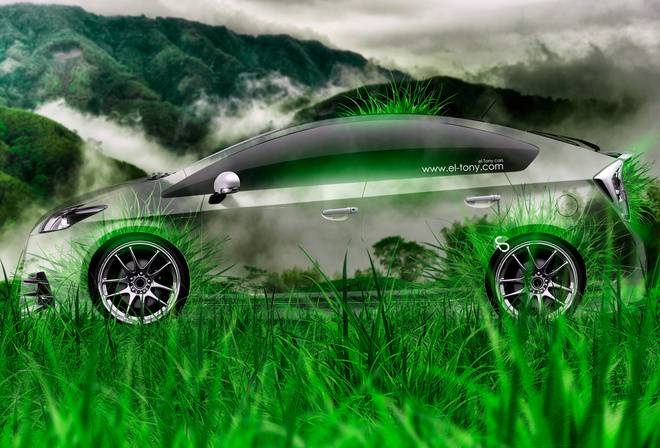 Tony Kokhan, Toyota, Prius, Side, Crystal, Nature, Car, Green, Grass, Hybrid, el Tony Cars, Photoshop, HD Wallpapers, Art, Design, Style,  , , , , 2014, , , , , , , ,  , 