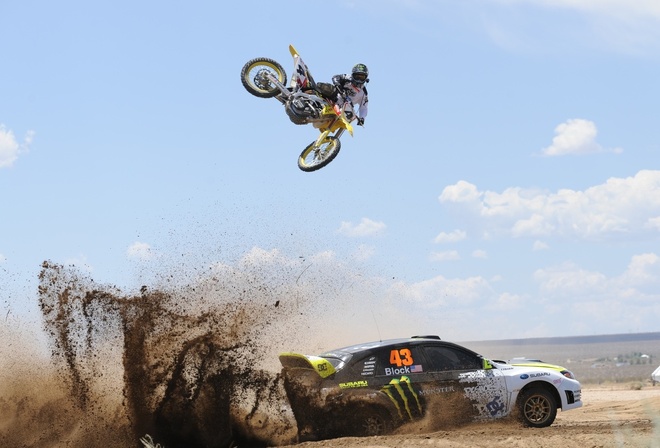 race, desert, bike, car, dirty, dust, jump