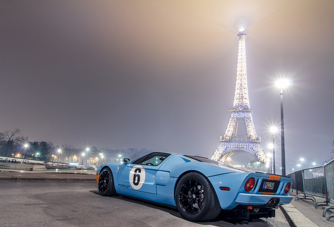 Ford, gt40, blue, night, eiffel tower, light, Paris, , , ,  , 