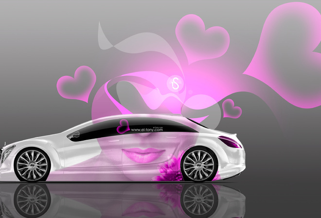Tony Kokhan, Mercedes-Benz, F700, Side, Glamour, Girl, Aerography, Pink, Neon, Effects, Lips, 4K, Wallpapers, el Tony Cars, Heart, Design, Art, Style,  , , -, , 700,  , , , , , 