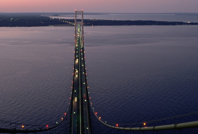 bridge, over, sea, water, city