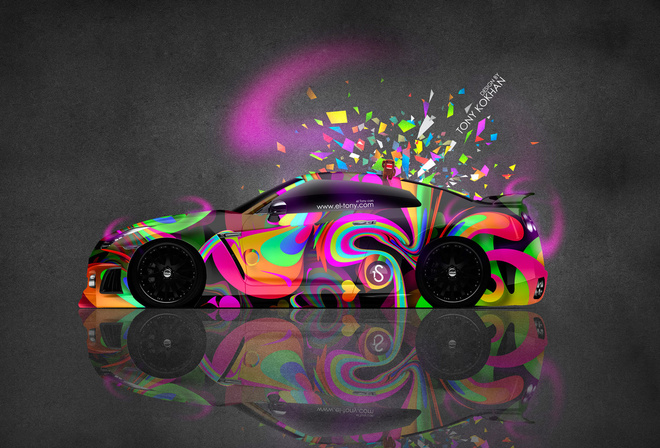 Tony Kokhan, Nissan, GTR, R35, JDM, Side, Domo Kun, Toy, Car, Multicolors, Abstract, Aerography, Pink, Neon, el Tony Cars, Photoshop, HD Wallpapers, Design, Art, Style, Japan, Tuning,  , , , , 35 ,  , , 