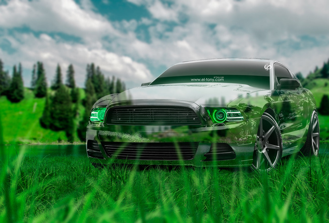 Tony Kokhan, Ford, Mustang, GT, Crystal, Nature, Car, Muscle, Green, Grass, American, Auto, el Tony Cars, Photoshop, Design, Art, Style, HD Wallpapers,  , , , , , , , , , , , , , 