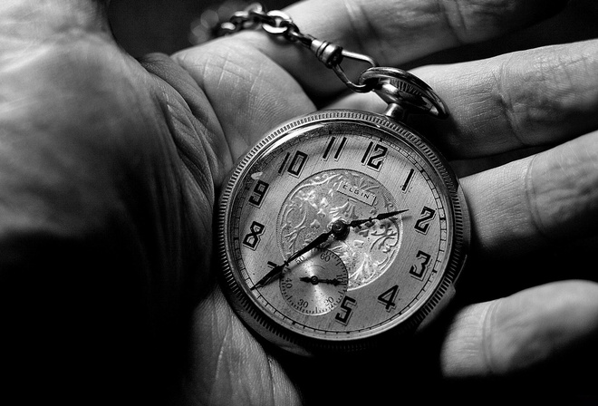 black and white, hand, clock