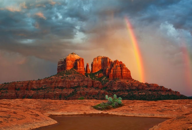 rainbow, mountain, rain, sky, canyon