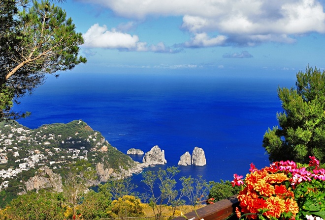 anacapri, italy, capry, ocean, trees