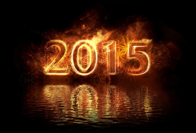 2015, фэнтези, новый год, огни, отражение, огонь, темный фон