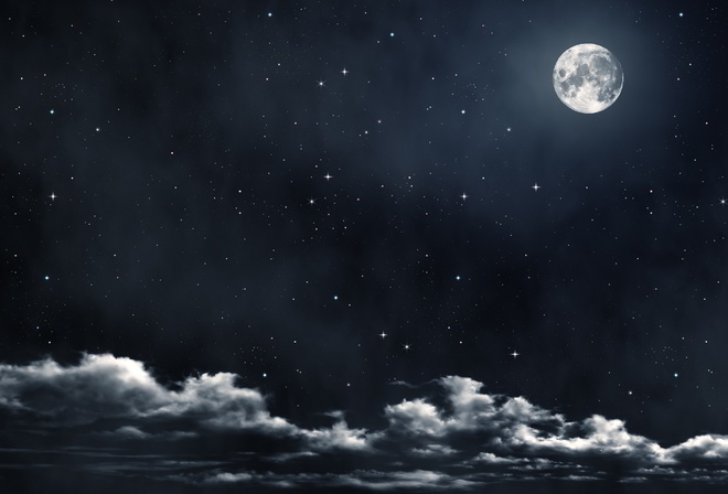 небо, ночь, звезды, облака, луна, красиво, темный фон