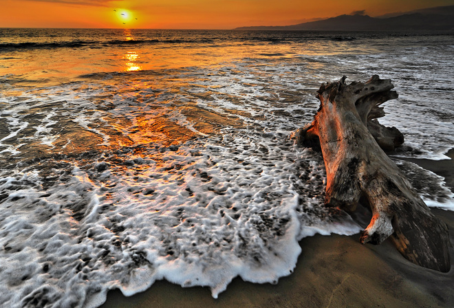 sunset, ocean, water, sky, clouds