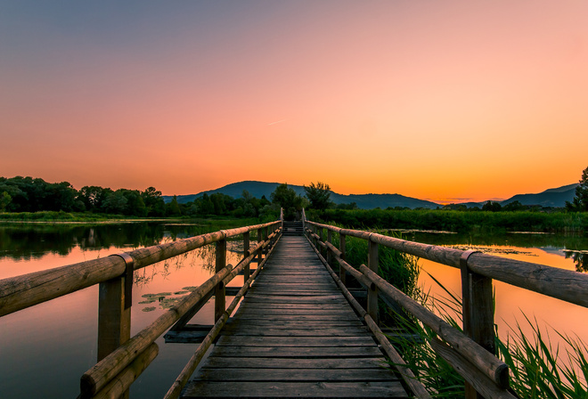 dock, lake, water, mountain