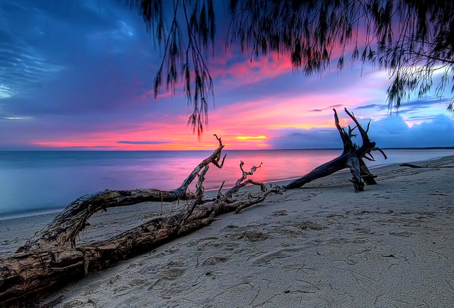 ocean, boat, sunset, sky