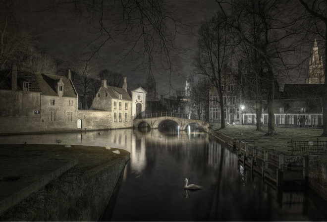 bridge, road, mountain, river, city