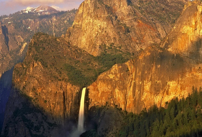 waterfall, mountain, tree, water, forest