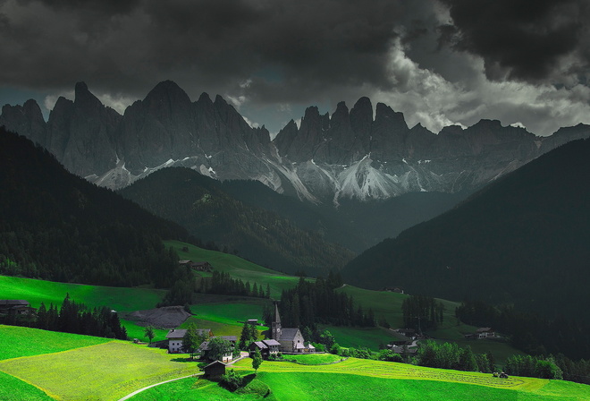 alpes, mountain, green, tree, house