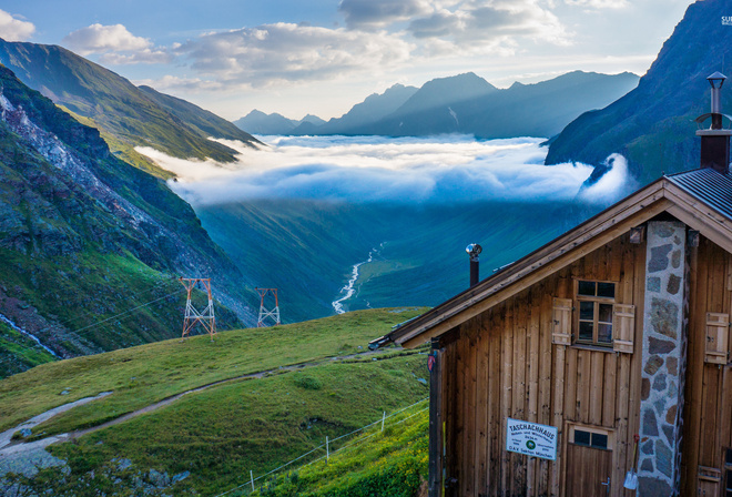 alpes, mountain, lake, cottage