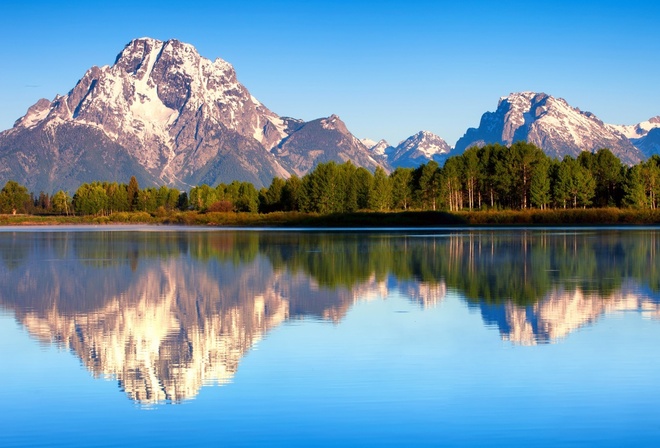 lake, mountain, tree, forest, water, sky, blue, beautiful